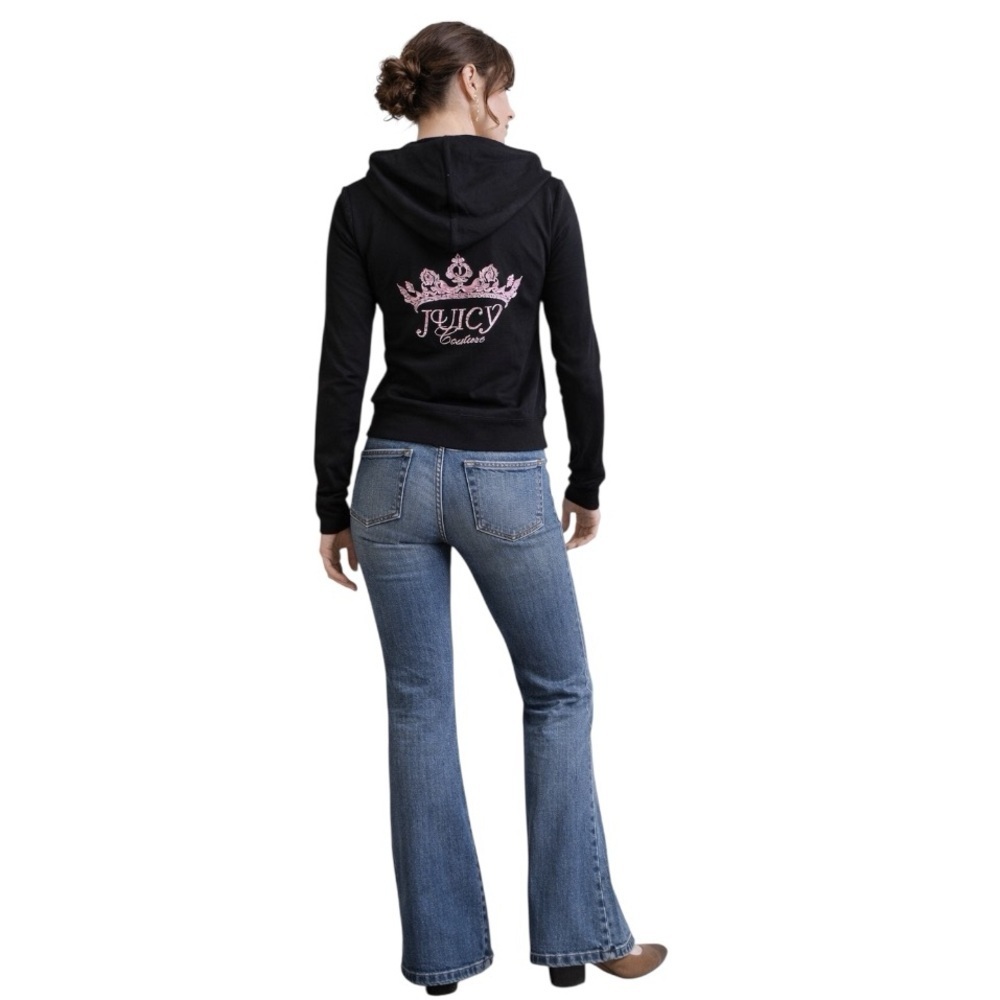 Vintage Y2K Juicy Couture NWT Black Pink Jeweled Crown Zip Hoodie Women’s Large